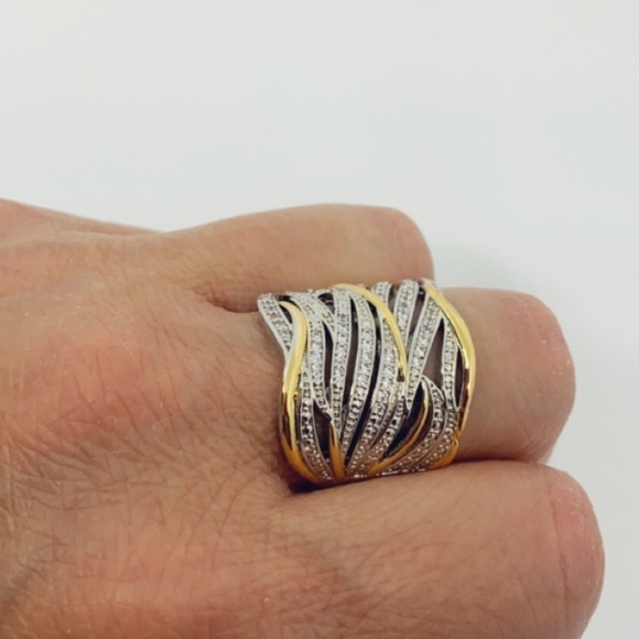 Silver Wide Band White Sapphire Gold Ring - Picture 9 of 16